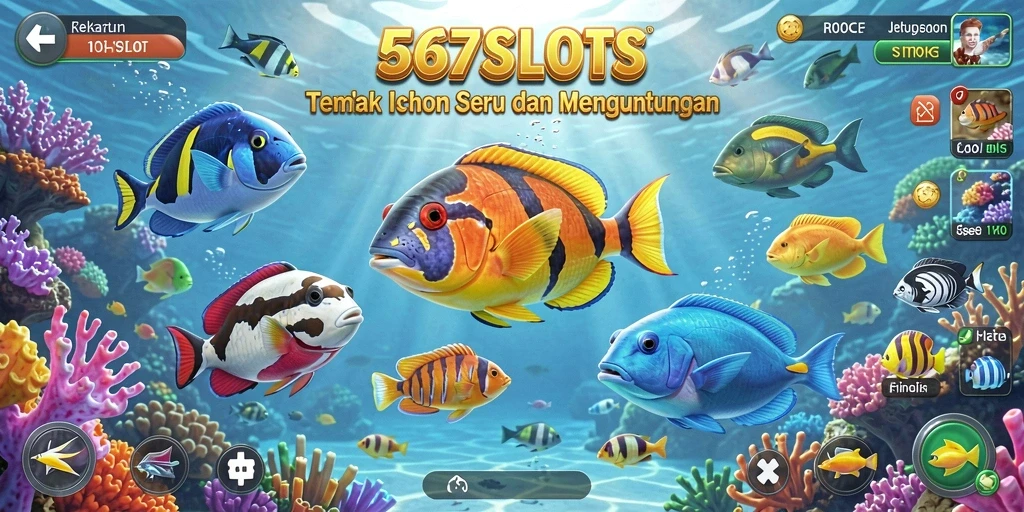 Tampilan gameplay seru dalam 567SLOTS saat menangkap ikan.