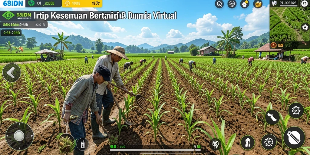 Tangkapan layar gameplay 68IDN menampilkan aktivitas bertani yang seru.
