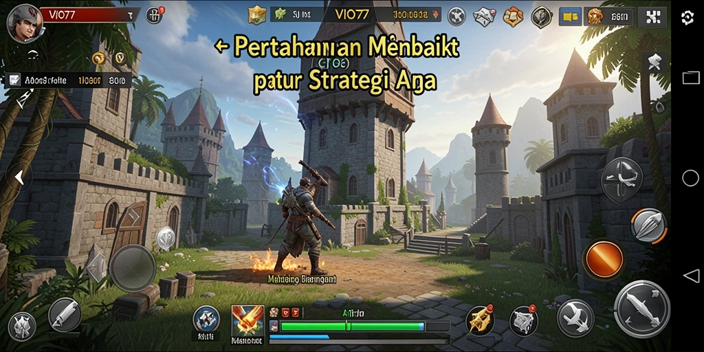 Tangkapan layar dari VIO77 memperlihatkan strategi menara yang intens.